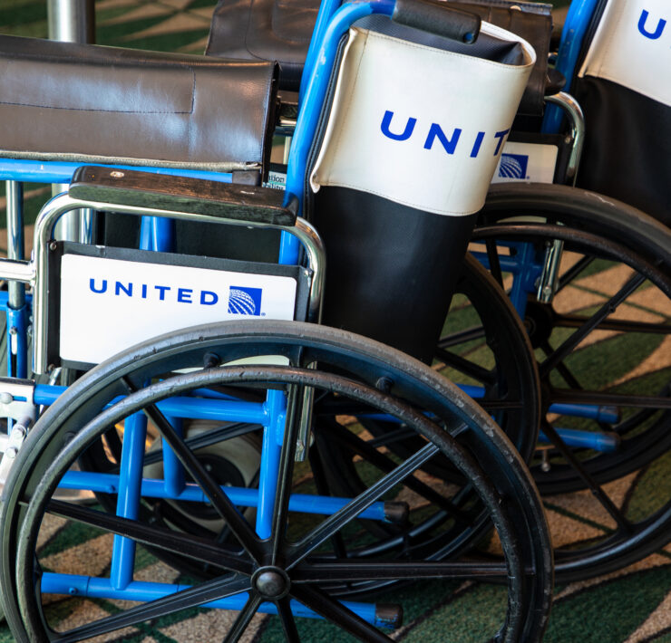 a group of wheelchairs on a carpet