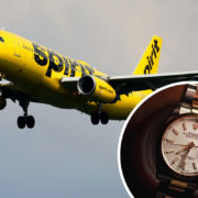 a yellow airplane with a watch