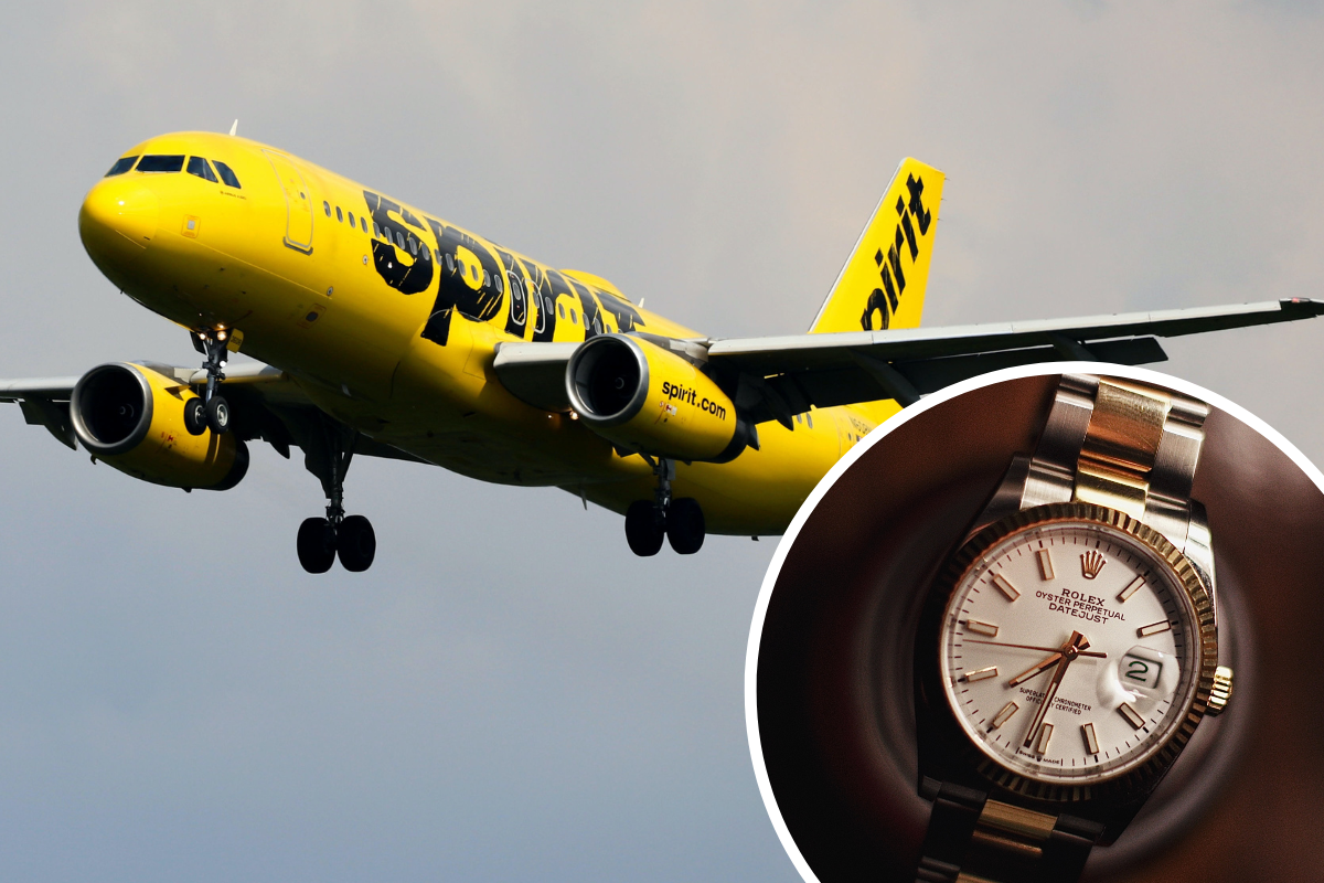 a yellow airplane with a watch