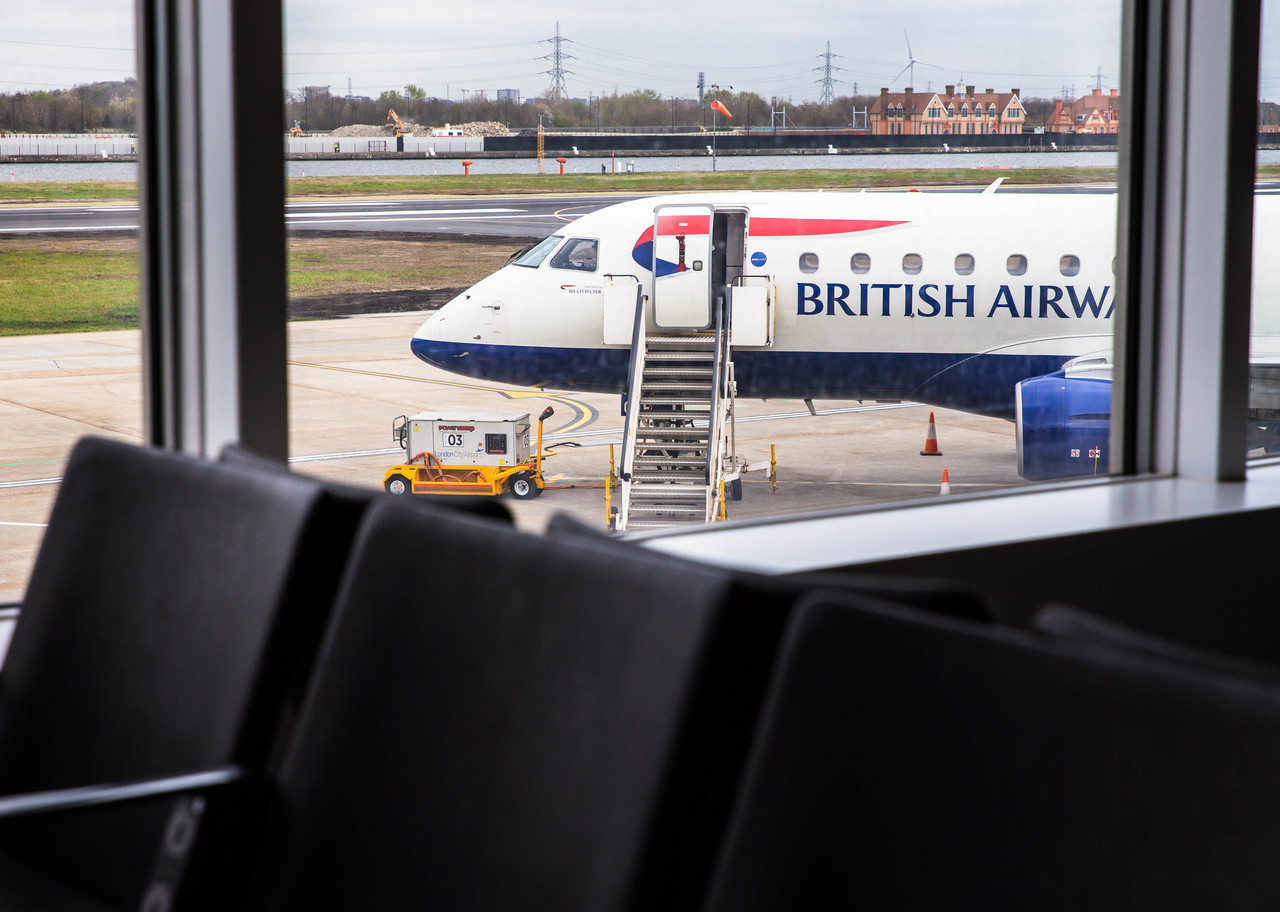 a plane on the runway