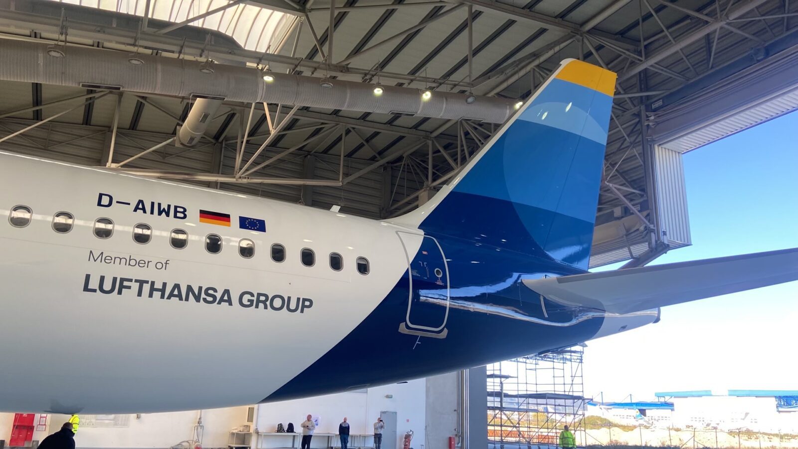 a plane in a hangar