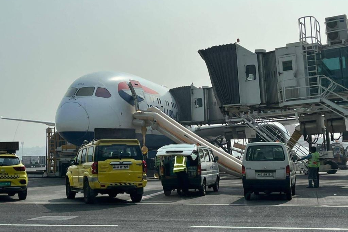 a plane with a plane stuck in it's trunk