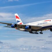 a large airplane flying in the sky