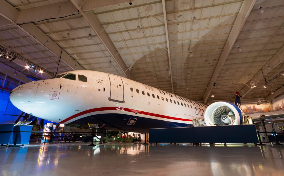 a large airplane in a hangar