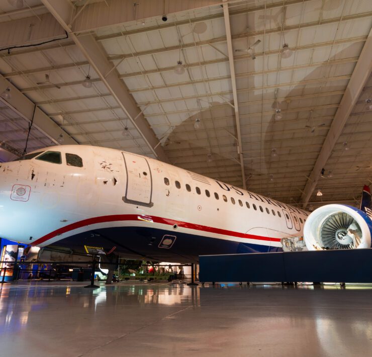 a large airplane in a hangar