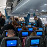 a group of people in an airplane