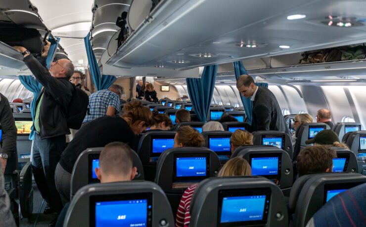 a group of people in an airplane