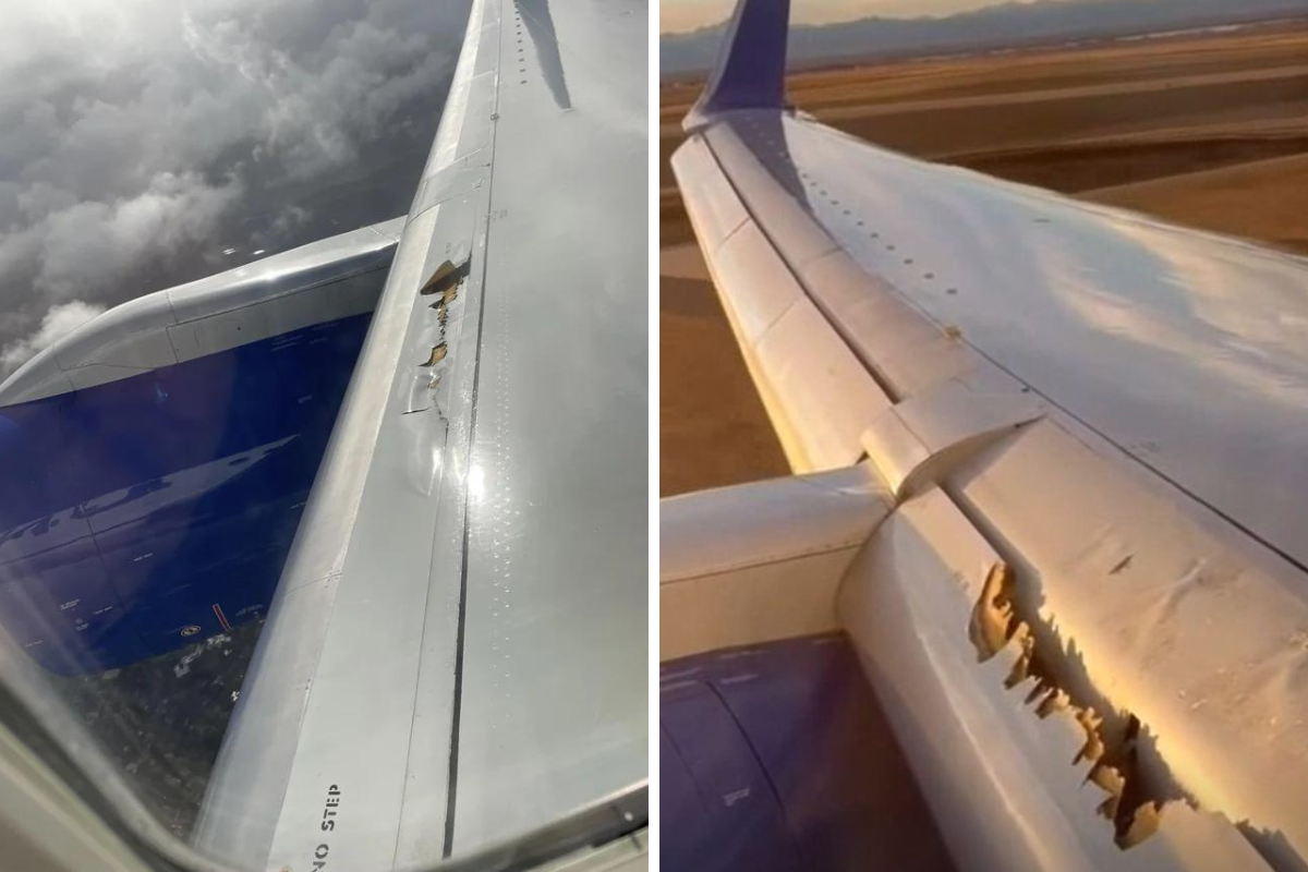 a close up of an airplane wing