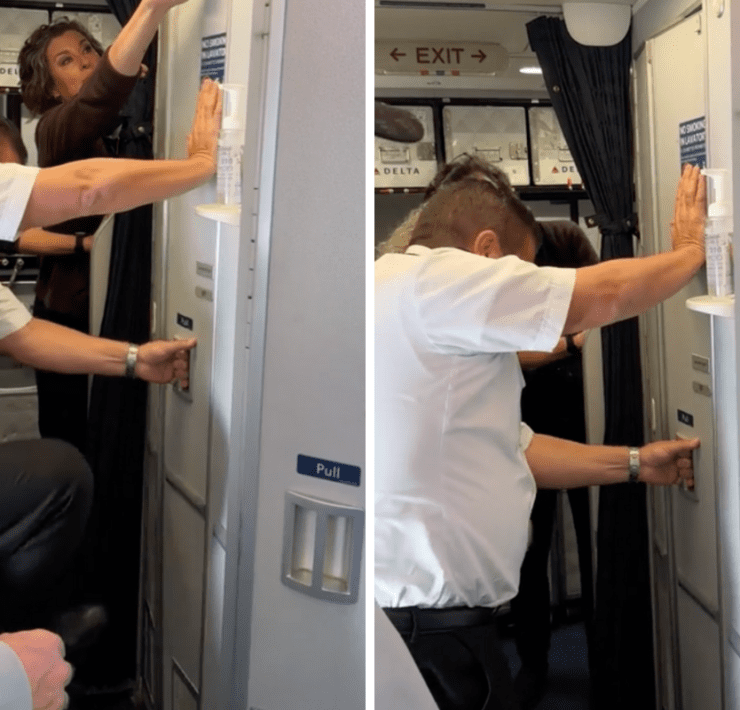a man and woman in a plane