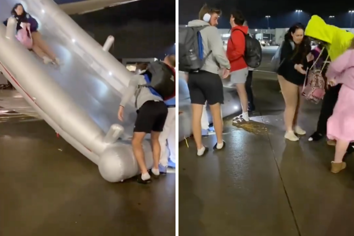 a collage of people pushing a inflatable object