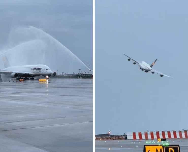 a jet plane spraying water on runway