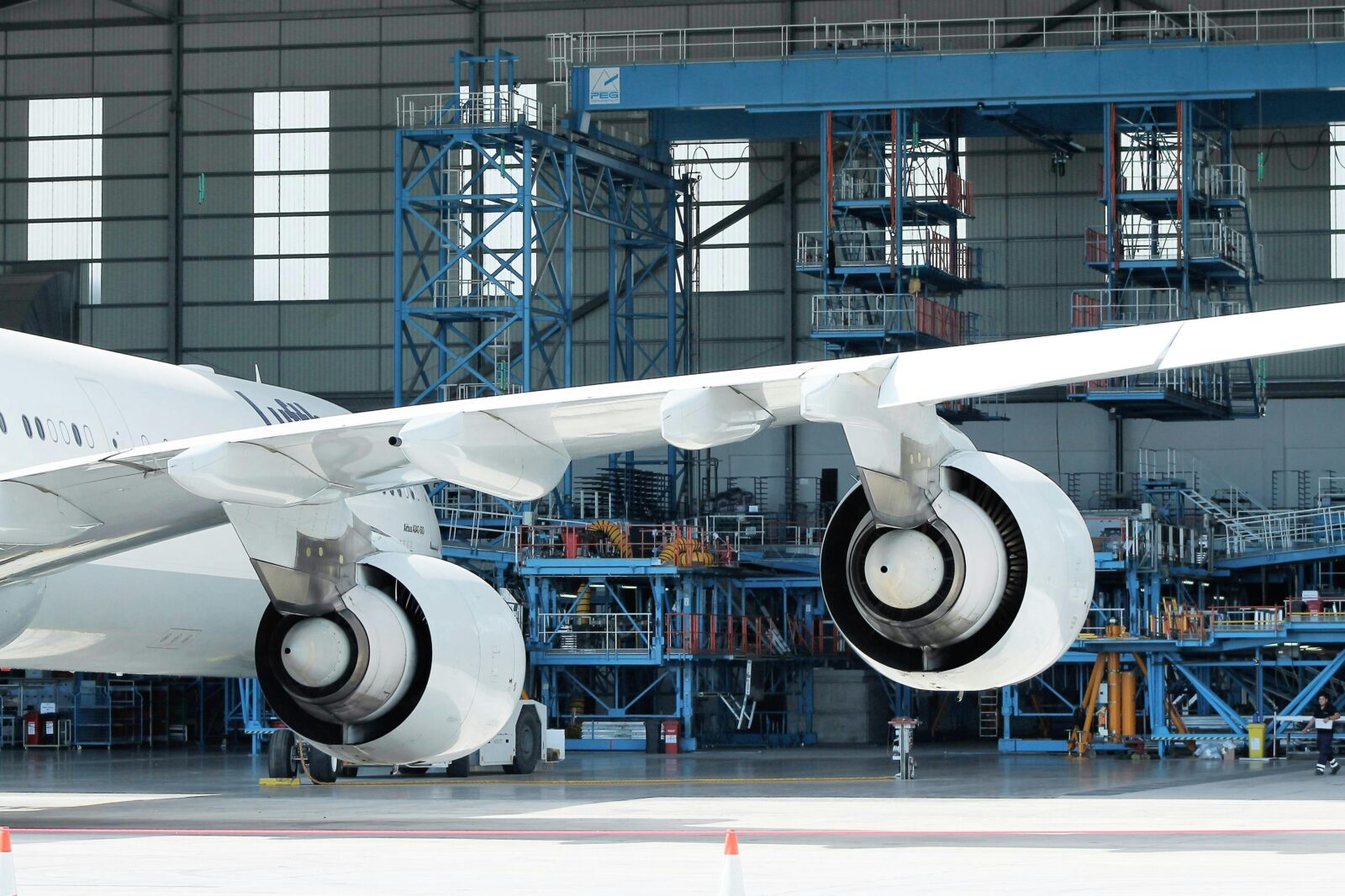 a plane in a hangar