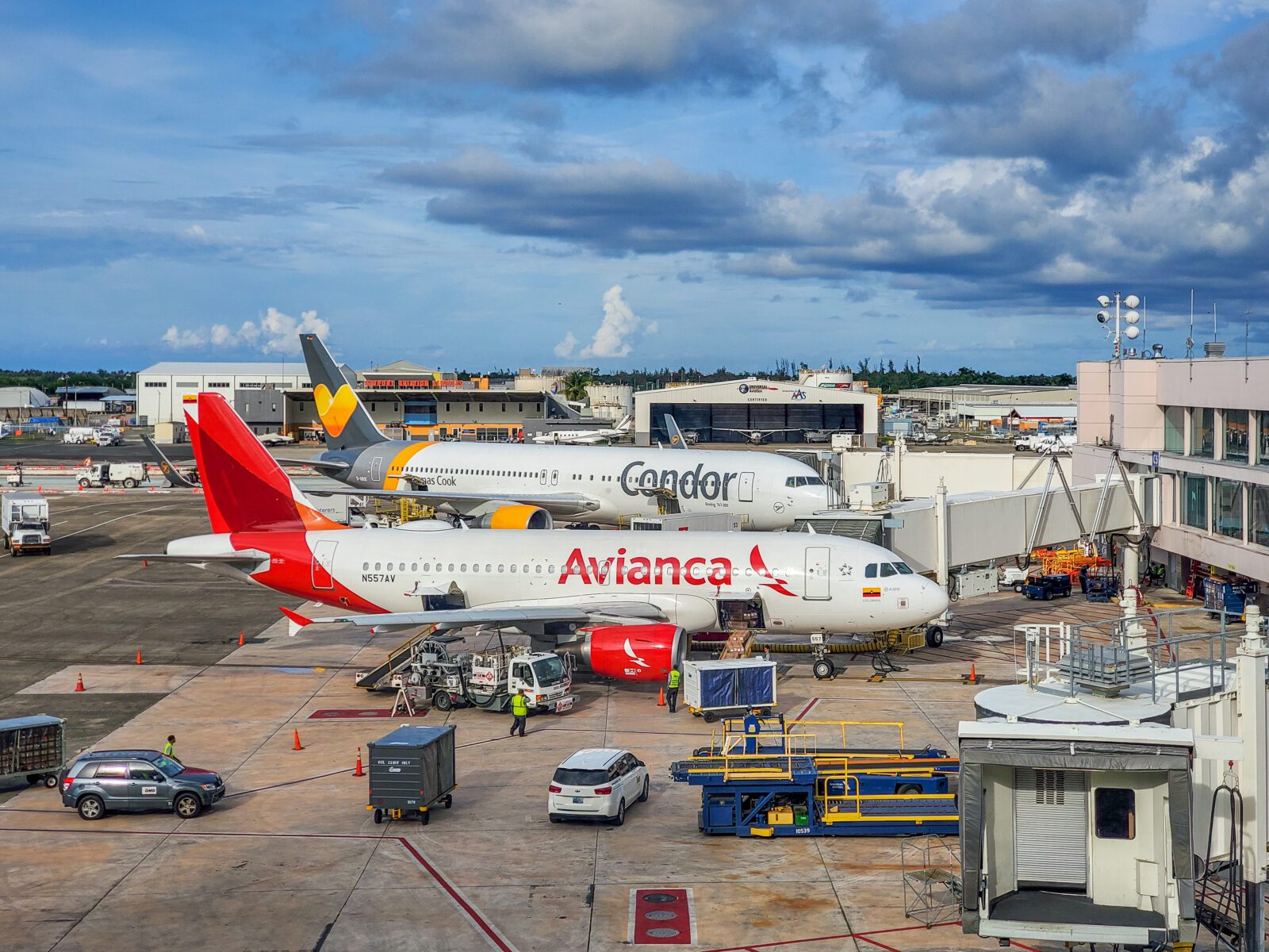 airplanes parked at an airport