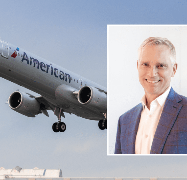 a man in a suit and a plane