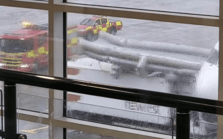 a fire truck in a parking lot