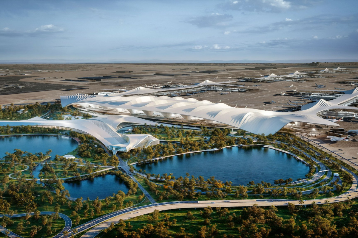 an aerial view of a large airport