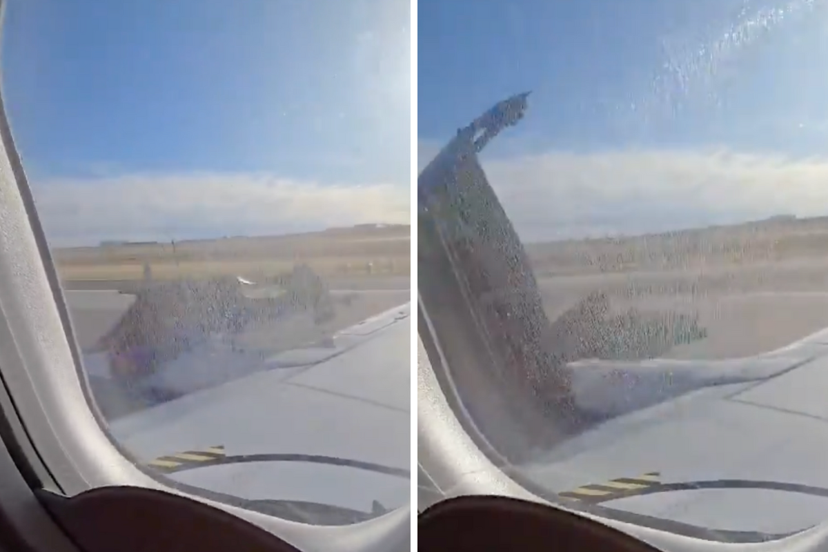 a plane on the wing of an airplane