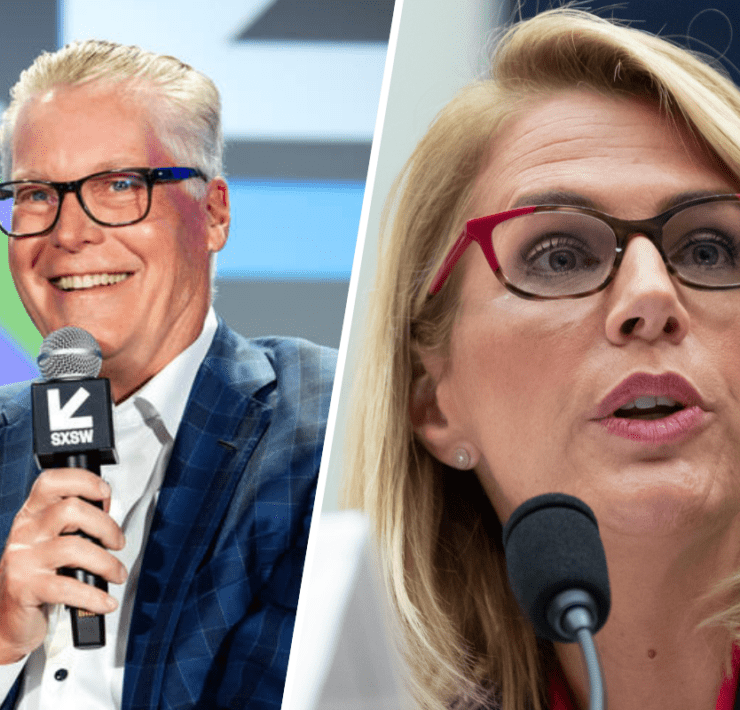 a man and woman with microphones