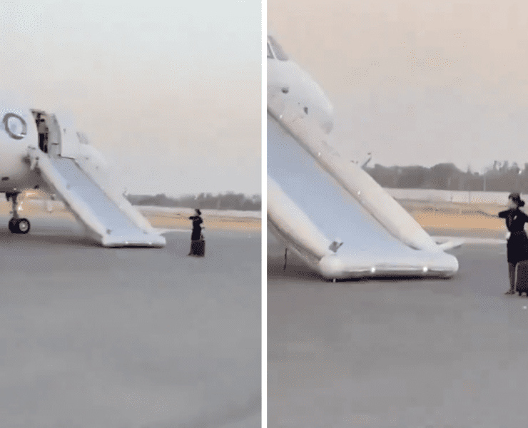 a slide on an airplane