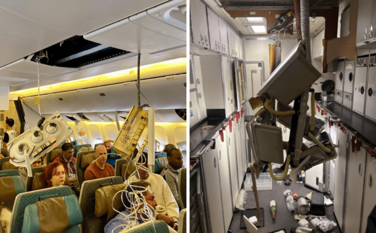a collage of a plane with a medical device attached to the ceiling