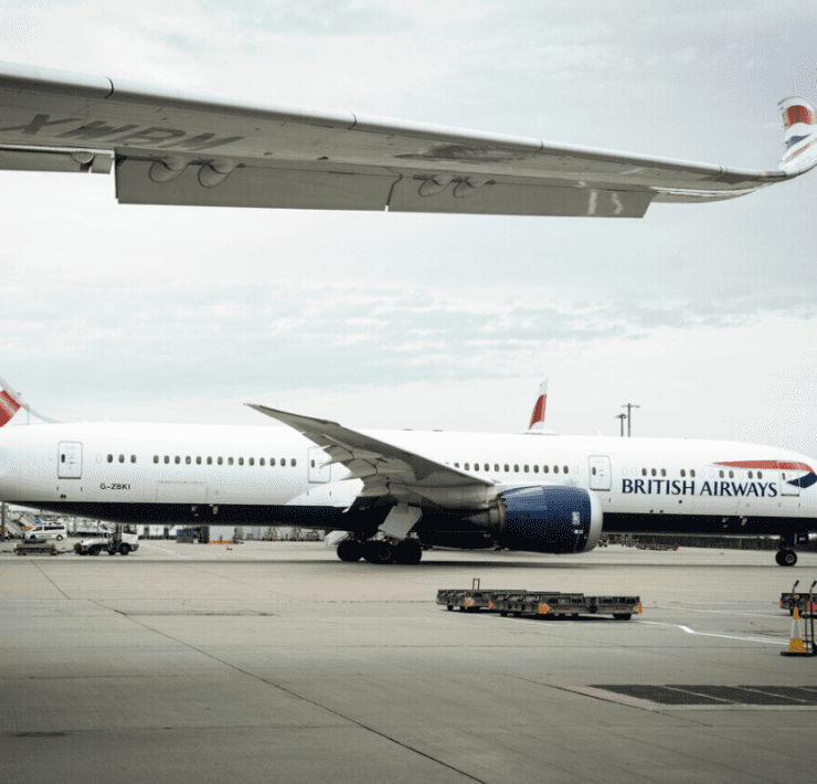 a plane on the runway