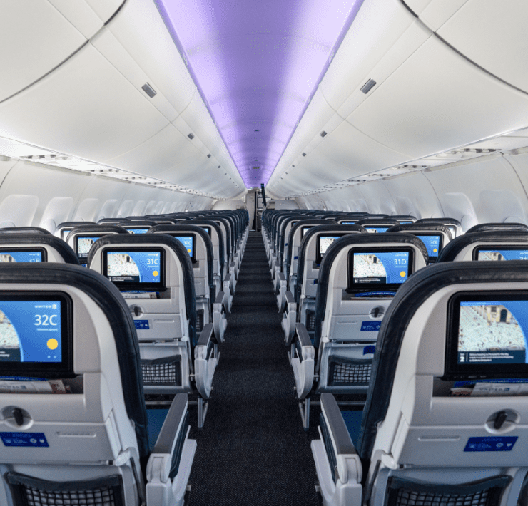 rows of seats in an airplane