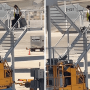 a man walking down a staircase