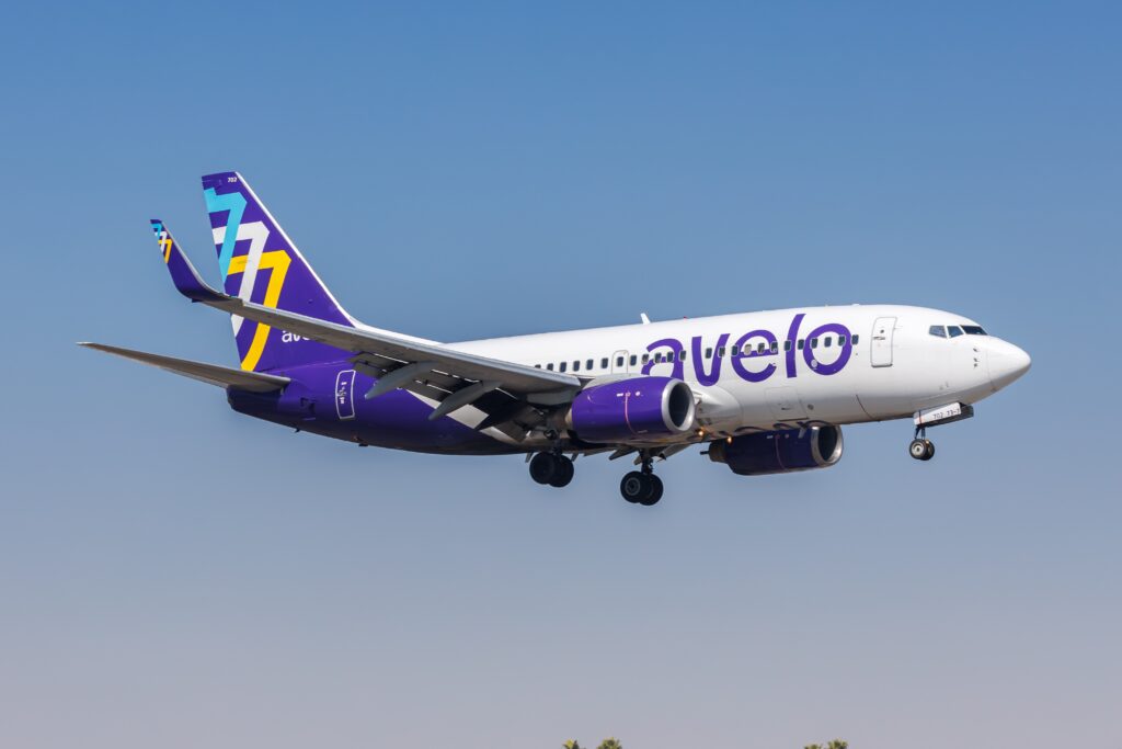 Avelo Airlines Boeing 737 flying in the sky