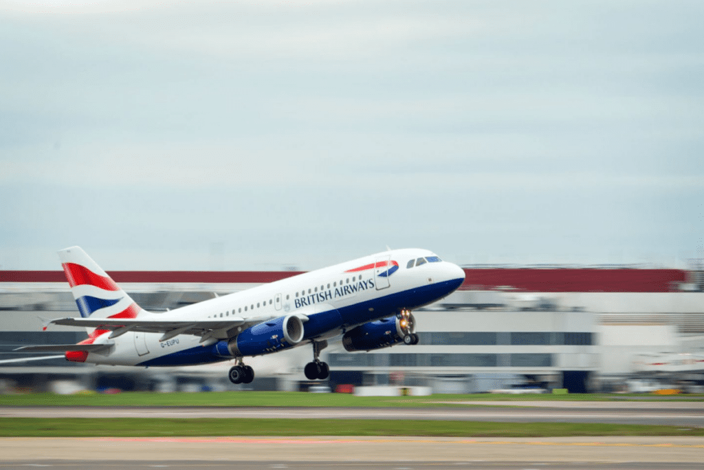a plane taking off from a runway