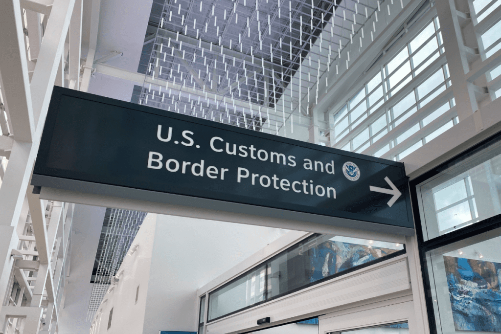A Customs and Border Protection sign at the Miami International Airport