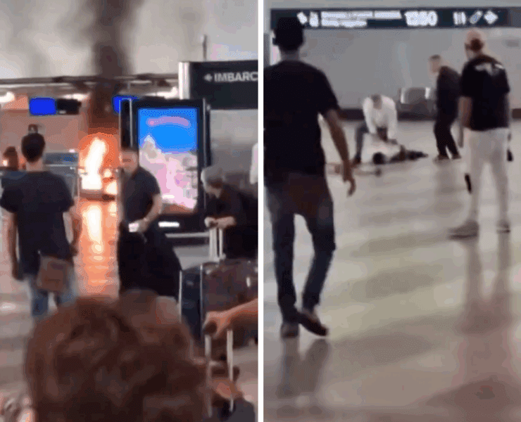 a group of people in an airport
