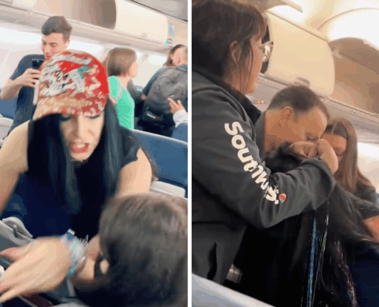 screenshots of an unruly passenger onboard a Southwest Airlines airplane