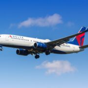 A Delta Air Lines Boeing 737 flying in the sky