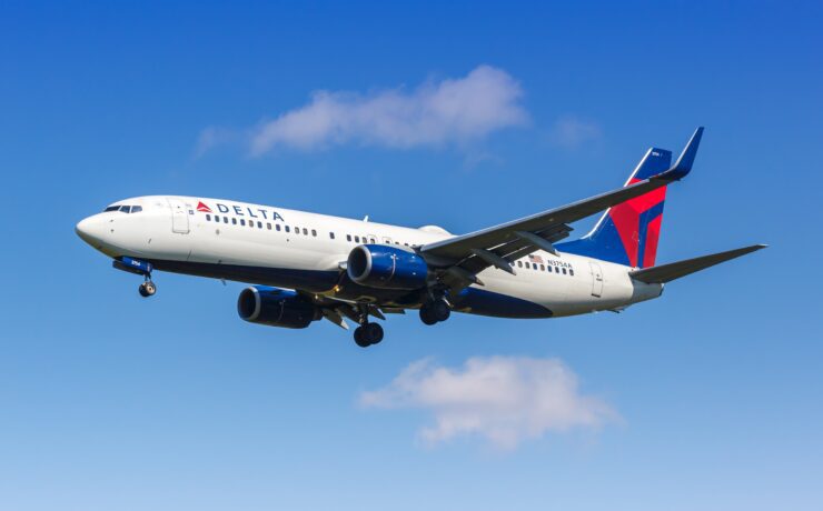 A Delta Air Lines Boeing 737 flying in the sky