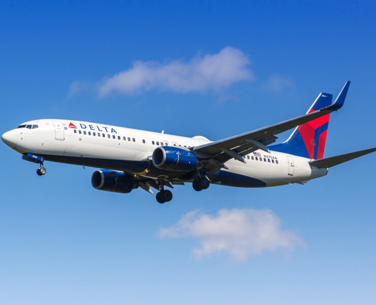 A Delta Air Lines Boeing 737 flying in the sky