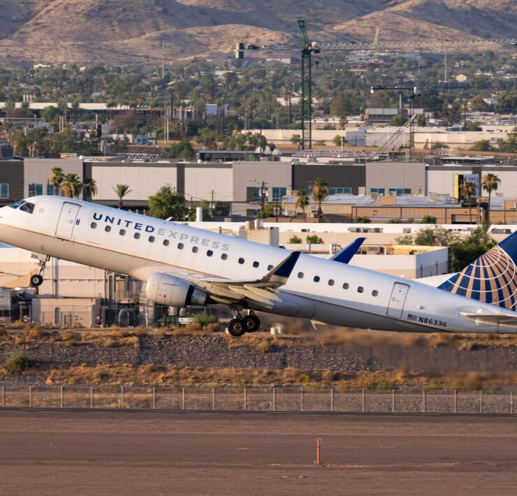 a plane taking off from a runway