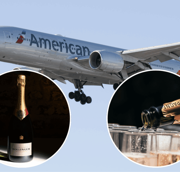 a plane with a bottle of champagne