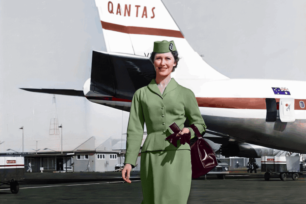 a woman in a green suit