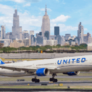 a united airlines 767 landing at Newark liberty airport