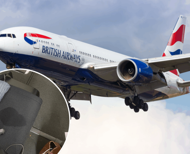 A collage of a British airways Boeing 777 alongside a photo of a Premium Economy seat.