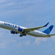 A United Airlines Boeing 767 flying in the sky