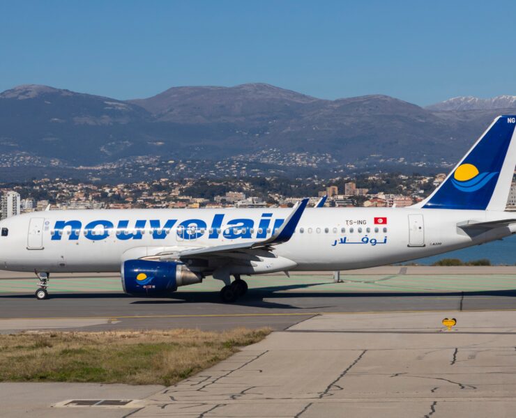 A Nouvelair airbus a320 taxiing at Nice airport in the south of france