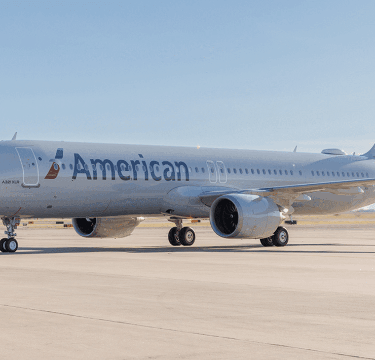 American Airlines a321xlr on the tarmac in the sun