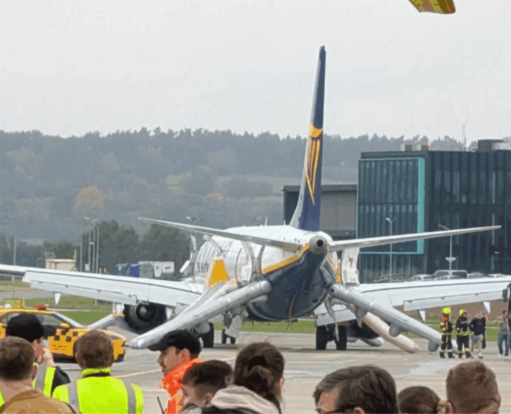 evacuation slides deployed on a brand new Ryanair Boeing 737MAX
