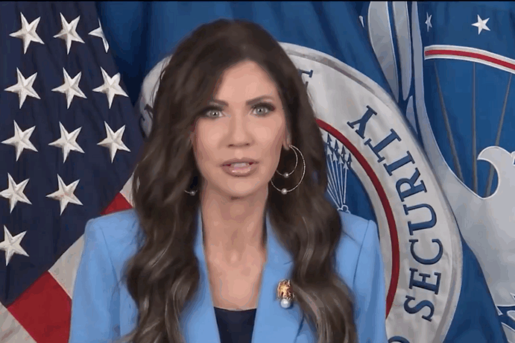 screenshot of kristi Noem in a banned TSA video