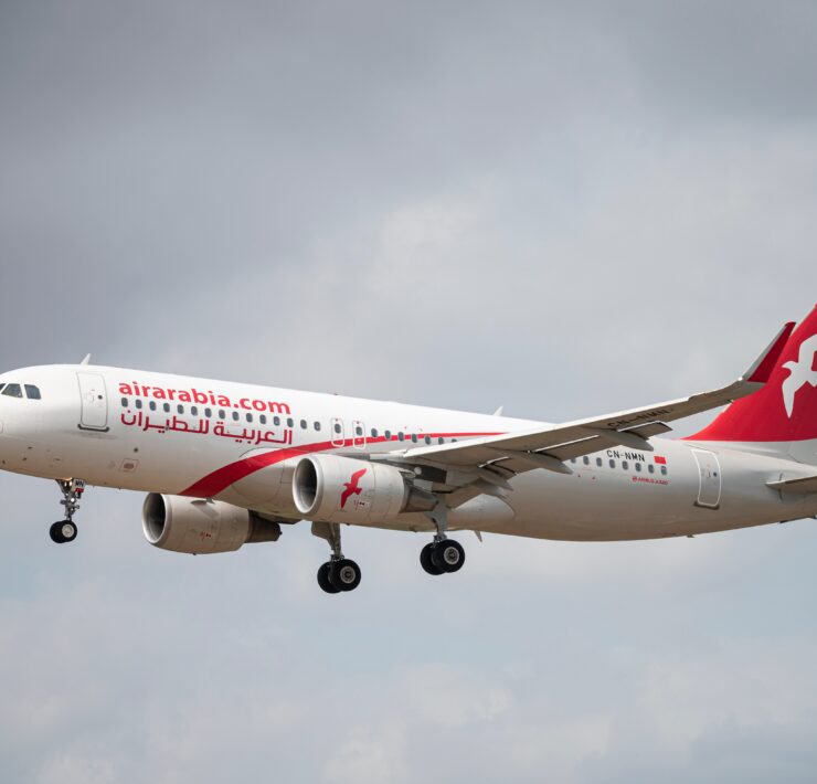An Air Arabia Airbus A320 flying in the sky