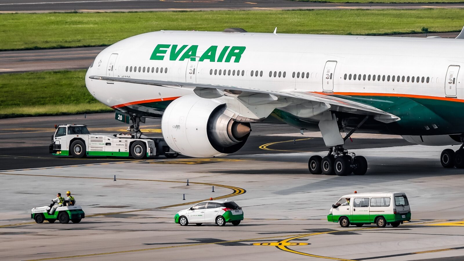 an EVA Air plane parked at Taipei Airport