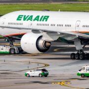 an EVA Air plane parked at Taipei Airport