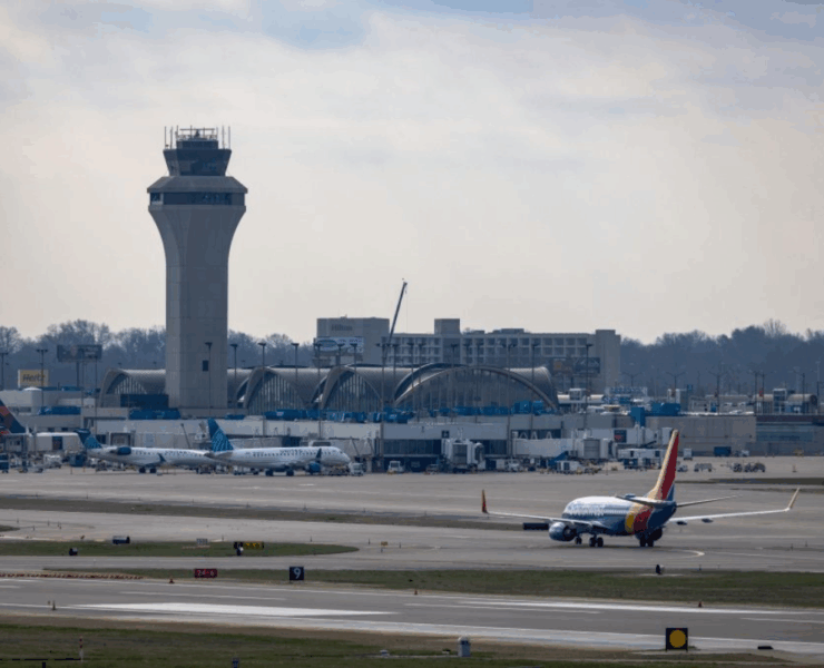 the airfield and control tower at st louis international airport