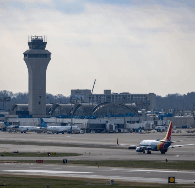 the airfield and control tower at st louis international airport